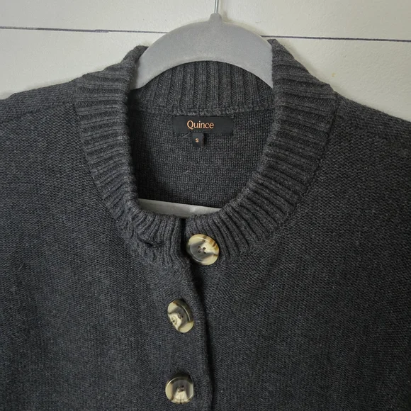 Quince Small Gray Cropped Cardigan Sweater with Button 100% Organic Cotton - Picture 8 of 8